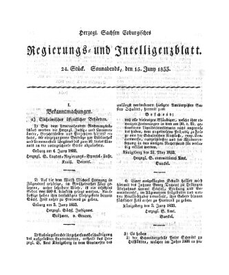 Herzogl.-Sachsen-Coburgisches Regierungs- und Intelligenzblatt (Coburger Regierungs-Blatt) Samstag 15. Juni 1833