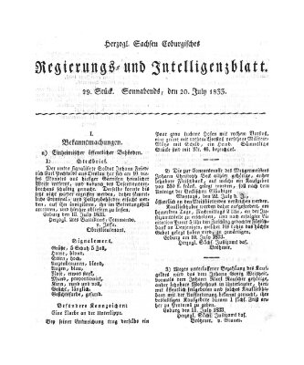 Herzogl.-Sachsen-Coburgisches Regierungs- und Intelligenzblatt (Coburger Regierungs-Blatt) Samstag 20. Juli 1833
