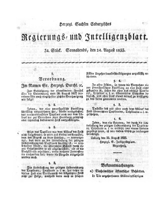 Herzogl.-Sachsen-Coburgisches Regierungs- und Intelligenzblatt (Coburger Regierungs-Blatt) Samstag 24. August 1833