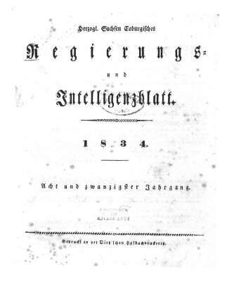 Herzogl.-Sachsen-Coburgisches Regierungs- und Intelligenzblatt (Coburger Regierungs-Blatt) Samstag 4. Januar 1834