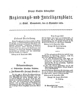 Herzogl.-Sachsen-Coburgisches Regierungs- und Intelligenzblatt (Coburger Regierungs-Blatt) Samstag 13. September 1834