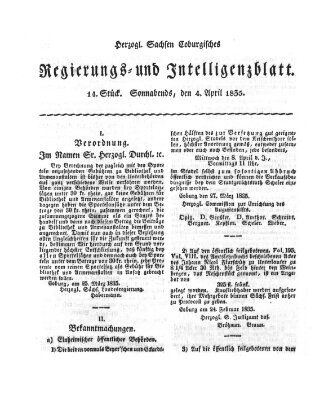 Herzogl.-Sachsen-Coburgisches Regierungs- und Intelligenzblatt (Coburger Regierungs-Blatt) Samstag 4. April 1835