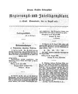 Herzogl.-Sachsen-Coburgisches Regierungs- und Intelligenzblatt (Coburger Regierungs-Blatt) Samstag 15. August 1835