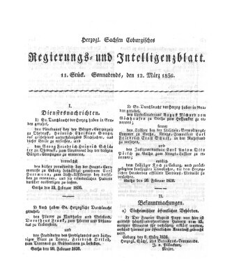 Herzogl.-Sachsen-Coburgisches Regierungs- und Intelligenzblatt (Coburger Regierungs-Blatt) Samstag 12. März 1836