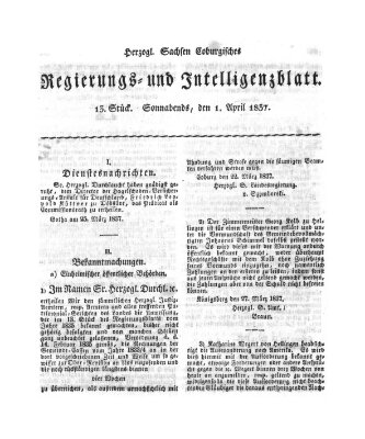 Herzogl.-Sachsen-Coburgisches Regierungs- und Intelligenzblatt (Coburger Regierungs-Blatt) Samstag 1. April 1837