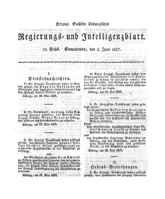 Herzogl.-Sachsen-Coburgisches Regierungs- und Intelligenzblatt (Coburger Regierungs-Blatt) Samstag 3. Juni 1837