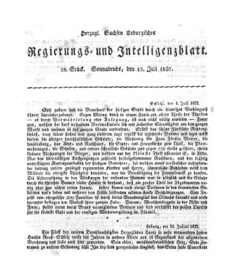 Herzogl.-Sachsen-Coburgisches Regierungs- und Intelligenzblatt (Coburger Regierungs-Blatt) Samstag 15. Juli 1837