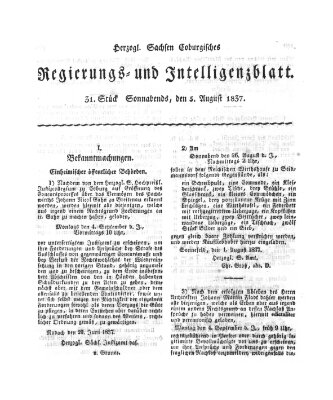Herzogl.-Sachsen-Coburgisches Regierungs- und Intelligenzblatt (Coburger Regierungs-Blatt) Samstag 5. August 1837