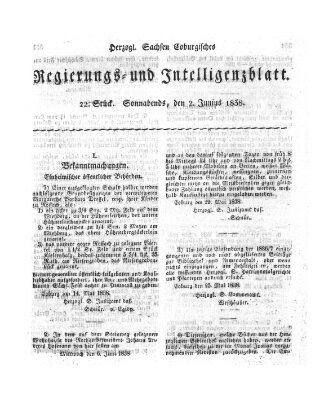 Herzogl.-Sachsen-Coburgisches Regierungs- und Intelligenzblatt (Coburger Regierungs-Blatt) Samstag 2. Juni 1838