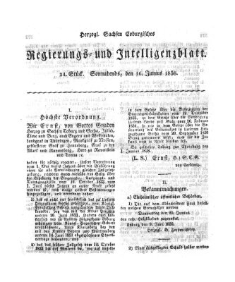 Herzogl.-Sachsen-Coburgisches Regierungs- und Intelligenzblatt (Coburger Regierungs-Blatt) Samstag 16. Juni 1838