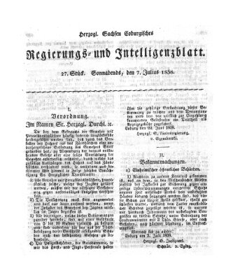 Herzogl.-Sachsen-Coburgisches Regierungs- und Intelligenzblatt (Coburger Regierungs-Blatt) Samstag 7. Juli 1838