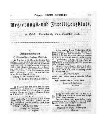 Herzogl.-Sachsen-Coburgisches Regierungs- und Intelligenzblatt (Coburger Regierungs-Blatt) Samstag 1. Dezember 1838