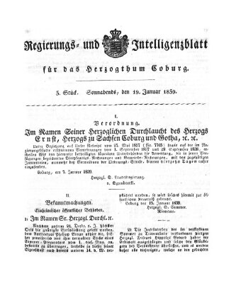 Regierungs- und Intelligenzblatt für das Herzogtum Coburg (Coburger Regierungs-Blatt) Samstag 19. Januar 1839