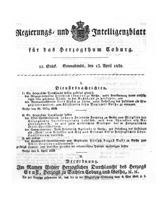 Regierungs- und Intelligenzblatt für das Herzogtum Coburg (Coburger Regierungs-Blatt)