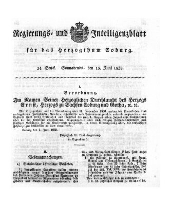 Regierungs- und Intelligenzblatt für das Herzogtum Coburg (Coburger Regierungs-Blatt) Samstag 15. Juni 1839