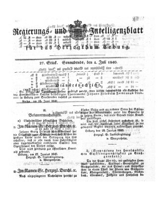 Regierungs- und Intelligenzblatt für das Herzogtum Coburg (Coburger Regierungs-Blatt) Samstag 4. Juli 1840