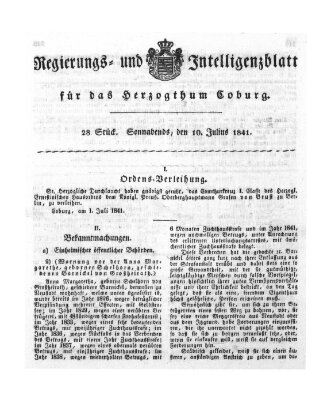 Regierungs- und Intelligenzblatt für das Herzogtum Coburg (Coburger Regierungs-Blatt) Samstag 10. Juli 1841