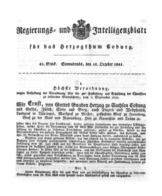 Regierungs- und Intelligenzblatt für das Herzogtum Coburg (Coburger Regierungs-Blatt) Samstag 16. Oktober 1841