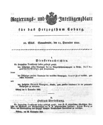 Regierungs- und Intelligenzblatt für das Herzogtum Coburg (Coburger Regierungs-Blatt) Samstag 11. Dezember 1841