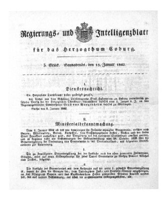 Regierungs- und Intelligenzblatt für das Herzogtum Coburg (Coburger Regierungs-Blatt) Samstag 15. Januar 1842