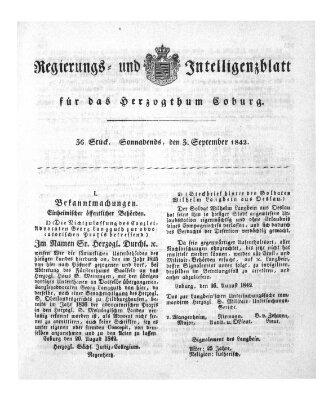 Regierungs- und Intelligenzblatt für das Herzogtum Coburg (Coburger Regierungs-Blatt) Samstag 3. September 1842