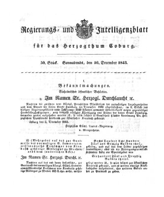 Regierungs- und Intelligenzblatt für das Herzogtum Coburg (Coburger Regierungs-Blatt) Samstag 16. Dezember 1843