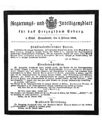Regierungs- und Intelligenzblatt für das Herzogtum Coburg (Coburger Regierungs-Blatt) Samstag 3. Februar 1844