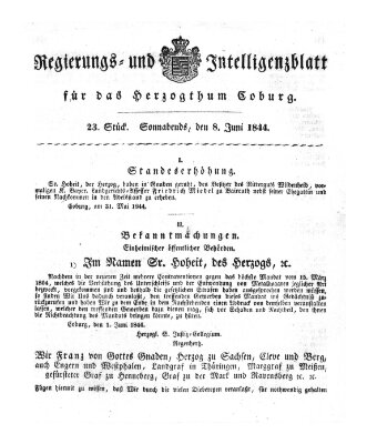 Regierungs- und Intelligenzblatt für das Herzogtum Coburg (Coburger Regierungs-Blatt) Samstag 8. Juni 1844