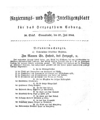 Regierungs- und Intelligenzblatt für das Herzogtum Coburg (Coburger Regierungs-Blatt) Samstag 27. Juli 1844