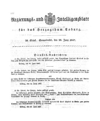 Regierungs- und Intelligenzblatt für das Herzogtum Coburg (Coburger Regierungs-Blatt) Samstag 26. Juni 1847