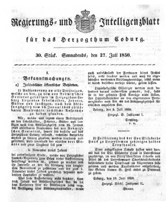 Regierungs- und Intelligenzblatt für das Herzogtum Coburg (Coburger Regierungs-Blatt) Samstag 27. Juli 1850