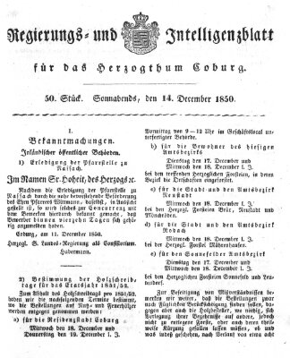 Regierungs- und Intelligenzblatt für das Herzogtum Coburg (Coburger Regierungs-Blatt) Samstag 14. Dezember 1850