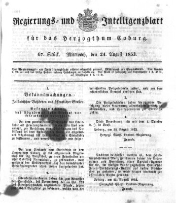 Regierungs- und Intelligenzblatt für das Herzogtum Coburg (Coburger Regierungs-Blatt) Mittwoch 24. August 1853