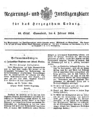 Regierungs- und Intelligenzblatt für das Herzogtum Coburg (Coburger Regierungs-Blatt) Samstag 4. Februar 1854