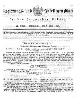 Regierungs- und Intelligenzblatt für das Herzogtum Coburg (Coburger Regierungs-Blatt) Samstag 8. Juli 1854