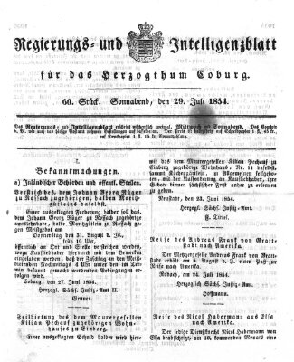 Regierungs- und Intelligenzblatt für das Herzogtum Coburg (Coburger Regierungs-Blatt) Samstag 29. Juli 1854