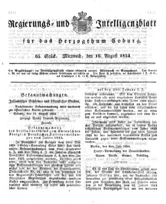 Regierungs- und Intelligenzblatt für das Herzogtum Coburg (Coburger Regierungs-Blatt) Mittwoch 16. August 1854