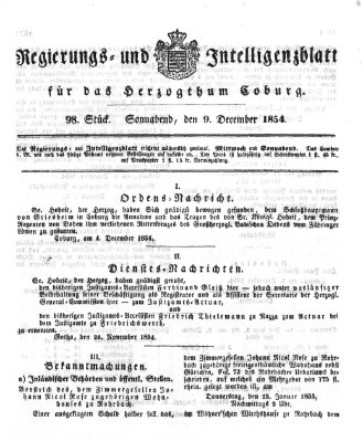 Regierungs- und Intelligenzblatt für das Herzogtum Coburg (Coburger Regierungs-Blatt) Samstag 9. Dezember 1854