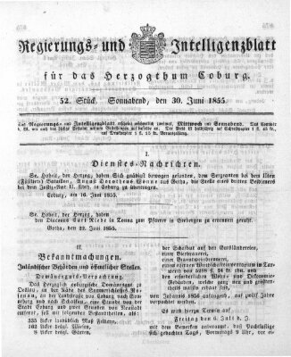 Regierungs- und Intelligenzblatt für das Herzogtum Coburg (Coburger Regierungs-Blatt) Samstag 30. Juni 1855