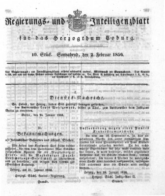 Regierungs- und Intelligenzblatt für das Herzogtum Coburg (Coburger Regierungs-Blatt) Samstag 2. Februar 1856