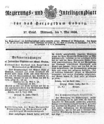 Regierungs- und Intelligenzblatt für das Herzogtum Coburg (Coburger Regierungs-Blatt) Mittwoch 7. Mai 1856