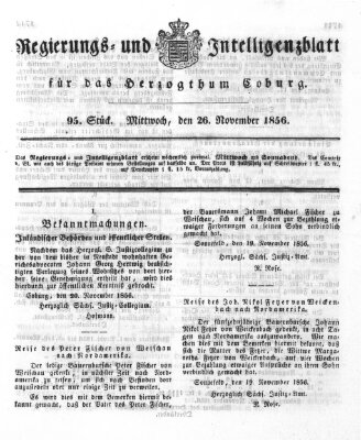 Regierungs- und Intelligenzblatt für das Herzogtum Coburg (Coburger Regierungs-Blatt) Mittwoch 26. November 1856