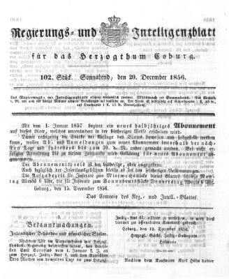 Regierungs- und Intelligenzblatt für das Herzogtum Coburg (Coburger Regierungs-Blatt) Samstag 20. Dezember 1856