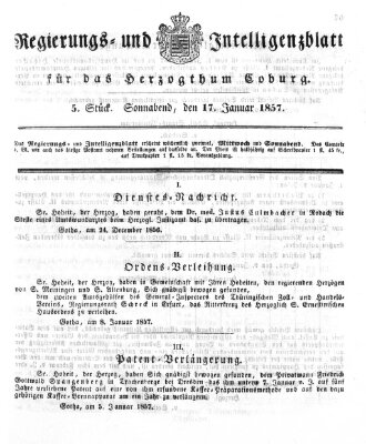 Regierungs- und Intelligenzblatt für das Herzogtum Coburg (Coburger Regierungs-Blatt) Samstag 17. Januar 1857