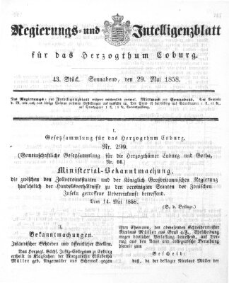 Regierungs- und Intelligenzblatt für das Herzogtum Coburg (Coburger Regierungs-Blatt) Samstag 29. Mai 1858