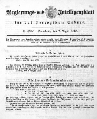 Regierungs- und Intelligenzblatt für das Herzogtum Coburg (Coburger Regierungs-Blatt) Samstag 7. August 1858