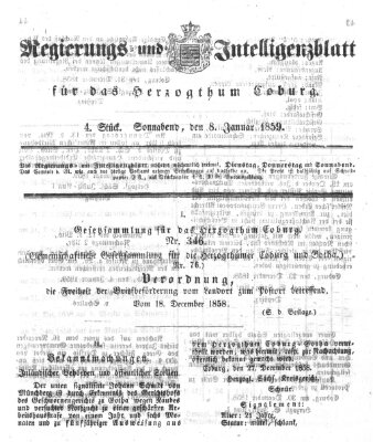 Regierungs- und Intelligenzblatt für das Herzogtum Coburg (Coburger Regierungs-Blatt) Samstag 8. Januar 1859