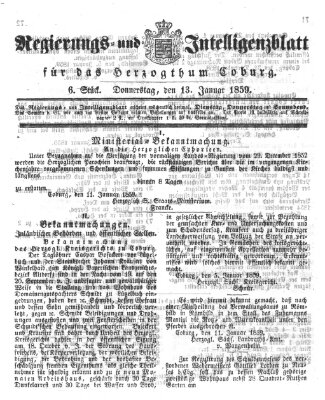Regierungs- und Intelligenzblatt für das Herzogtum Coburg (Coburger Regierungs-Blatt) Donnerstag 13. Januar 1859