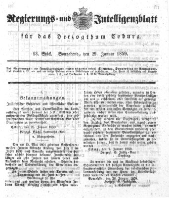 Regierungs- und Intelligenzblatt für das Herzogtum Coburg (Coburger Regierungs-Blatt) Samstag 29. Januar 1859