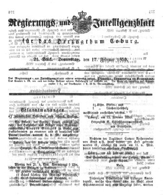 Regierungs- und Intelligenzblatt für das Herzogtum Coburg (Coburger Regierungs-Blatt) Donnerstag 17. Februar 1859